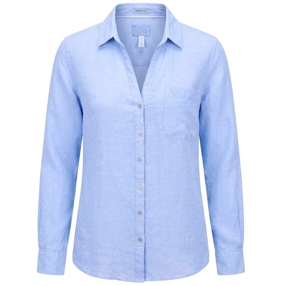 Sigrid Olsen Womens XL Blue 100% Linen Long Sleeve Roll Tab Button Up Shirt